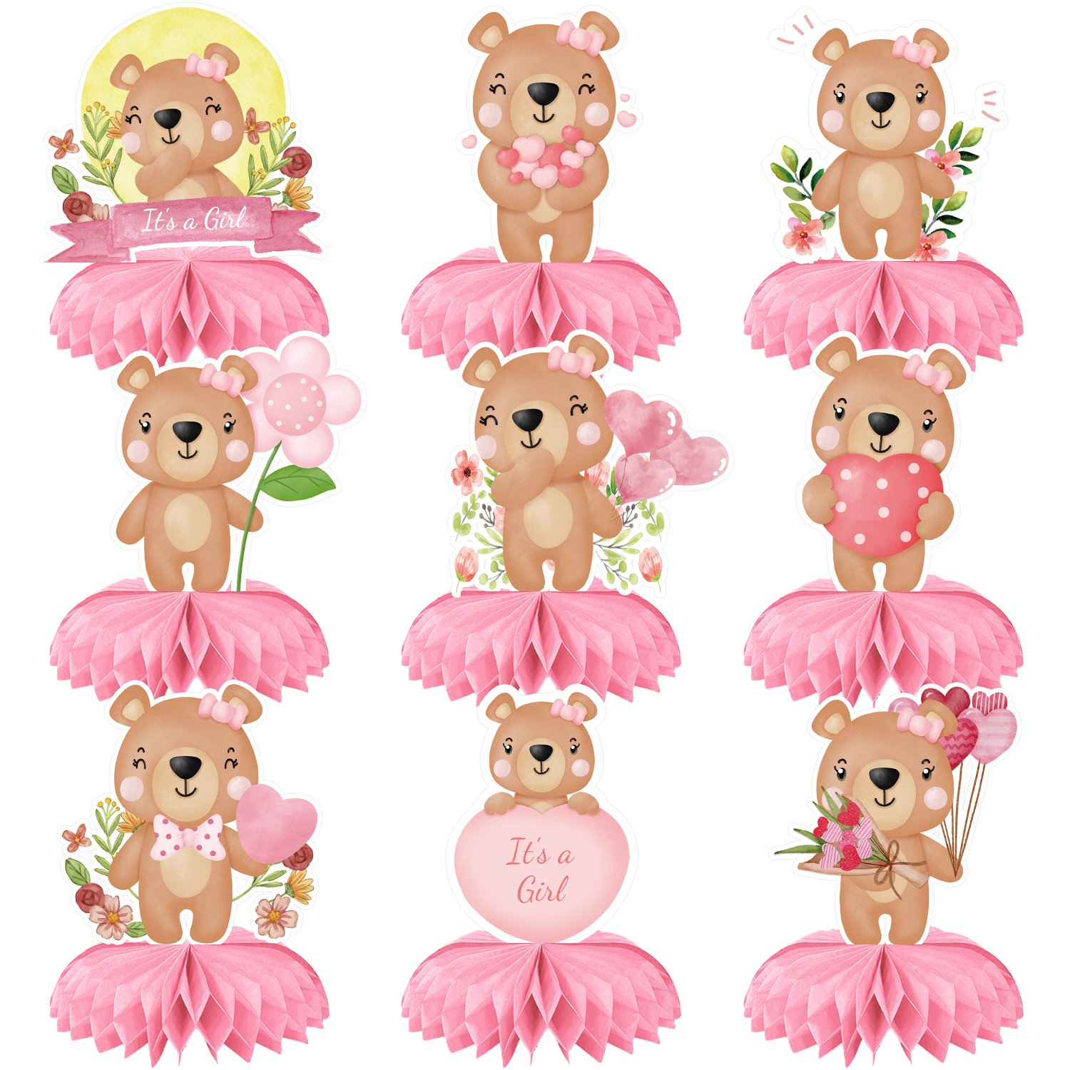 9Pcs Pink Bear 3D Honeycomb Ce - 3D Printing Table ulasan dan harga